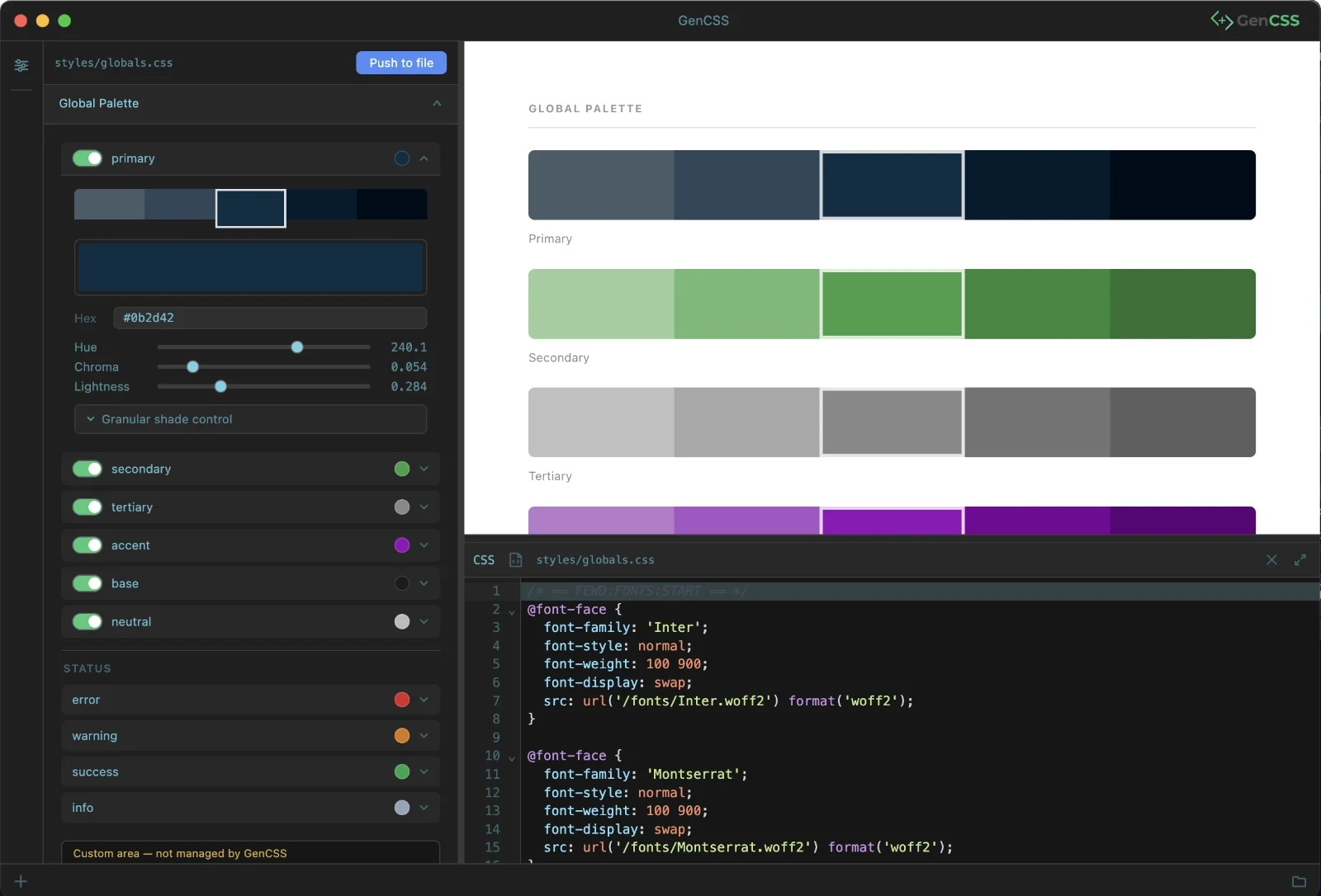 GenCSS main interface showing two-layer architecture